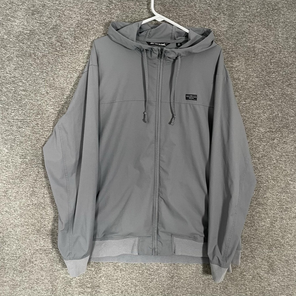 TravisMathew Jacket Mens 2XL Gray Hooded Full Zip Windbreaker Softshell Golf